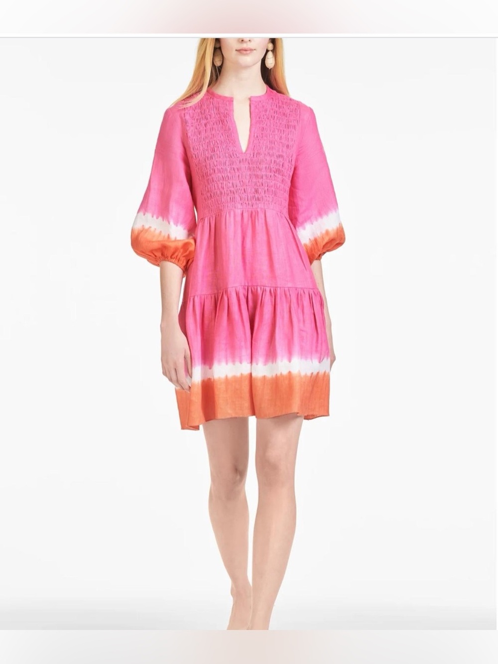 Sachin & Babi NWT Coco Split Neck Cotton Mini Dress Tie Dye Pink SzM Cottagecore